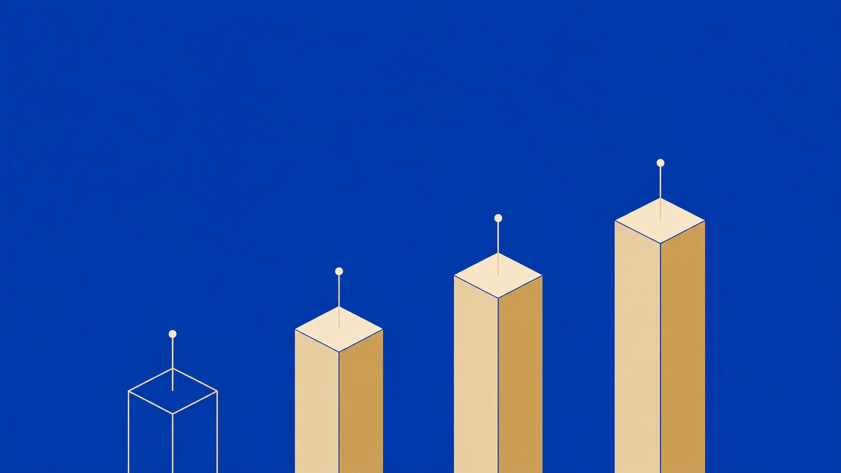Four isometric bars growing from left to right